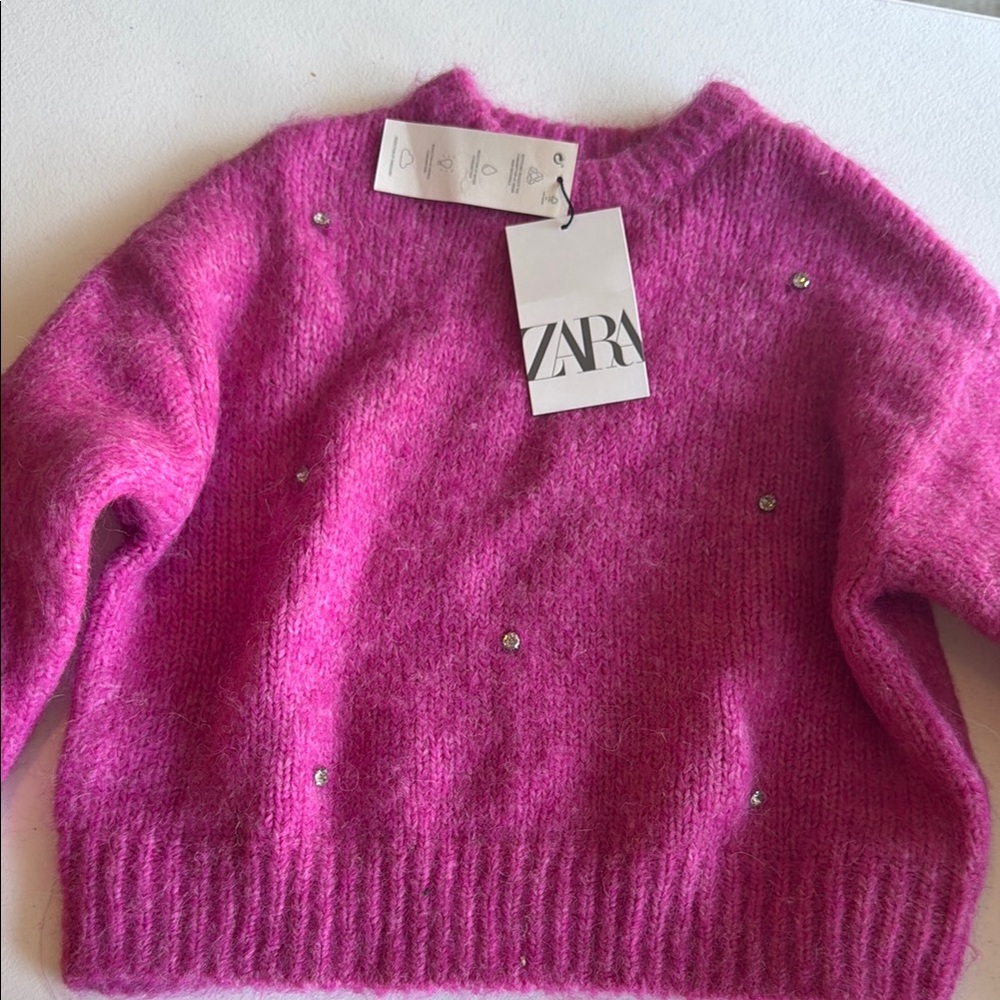 Zara Women's Fuchsia Embellished Sweater - Picture 2 of 6